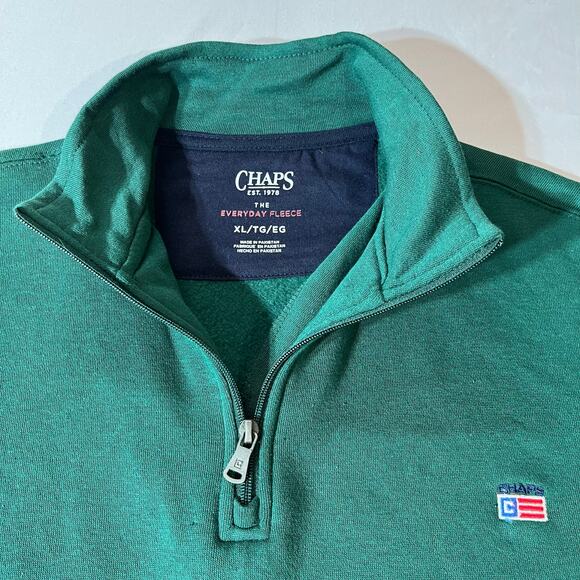 CHAPS Everyday Fleece Men's Size XL, Quarter Zip Rain Forest Green NWT - Picture 3 of 7